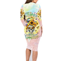 Sunflower Skull Family Matching Long Sleeve Bodycon Dress and Hawaiian Shirt She Is Sunshine Mixed With A Little Hurricane - Wonder Print Shop