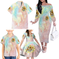 Sunflower Skull Family Matching Off Shoulder Long Sleeve Dress and Hawaiian Shirt She Is Sunshine Mixed With A Little Hurricane - Wonder Print Shop