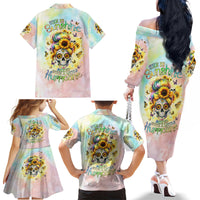 Sunflower Skull Family Matching Off Shoulder Long Sleeve Dress and Hawaiian Shirt She Is Sunshine Mixed With A Little Hurricane - Wonder Print Shop