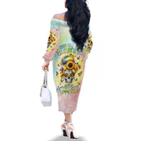 Sunflower Skull Family Matching Off Shoulder Long Sleeve Dress and Hawaiian Shirt She Is Sunshine Mixed With A Little Hurricane - Wonder Print Shop