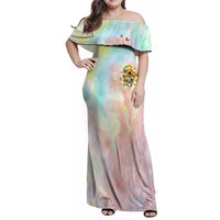 Sunflower Skull Family Matching Off Shoulder Maxi Dress and Hawaiian Shirt She Is Sunshine Mixed With A Little Hurricane - Wonder Print Shop