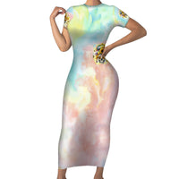 Sunflower Skull Family Matching Short Sleeve Bodycon Dress and Hawaiian Shirt She Is Sunshine Mixed With A Little Hurricane - Wonder Print Shop