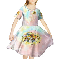 Sunflower Skull Kid Short Sleeve Dress She Is Sunshine Mixed With A Little Hurricane - Wonder Print Shop