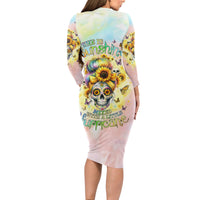 Sunflower Skull Long Sleeve Bodycon Dress She Is Sunshine Mixed With A Little Hurricane - Wonder Print Shop