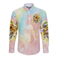 Sunflower Skull Long Sleeve Button Shirt She Is Sunshine Mixed With A Little Hurricane - Wonder Print Shop