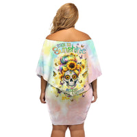 Sunflower Skull Off Shoulder Short Dress She Is Sunshine Mixed With A Little Hurricane - Wonder Print Shop