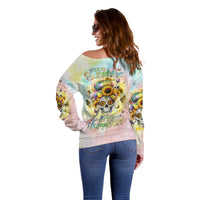Sunflower Skull Off Shoulder Sweater She Is Sunshine Mixed With A Little Hurricane - Wonder Print Shop