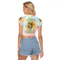 Sunflower Skull Raglan Cropped T Shirt She Is Sunshine Mixed With A Little Hurricane - Wonder Print Shop