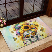 Sunflower Skull Rubber Doormat She Is Sunshine Mixed With A Little Hurricane - Wonder Print Shop
