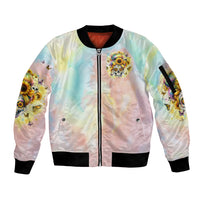 Sunflower Skull Sleeve Zip Bomber Jacket She Is Sunshine Mixed With A Little Hurricane - Wonder Print Shop