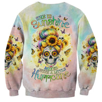 Sunflower Skull Sweatshirt She Is Sunshine Mixed With A Little Hurricane - Wonder Print Shop