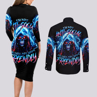 Thunder Skull Couples Matching Long Sleeve Bodycon Dress and Long Sleeve Button Shirt I'm Not Anti Social I'm Just Not User Friendly - Wonder Print Shop