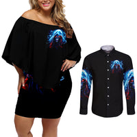 Thunder Skull Couples Matching Off Shoulder Short Dress and Long Sleeve Button Shirt I'm Not Anti Social I'm Just Not User Friendly - Wonder Print Shop