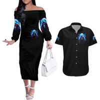 Thunder Skull Couples Matching Off The Shoulder Long Sleeve Dress and Hawaiian Shirt I'm Not Anti Social I'm Just Not User Friendly - Wonder Print Shop