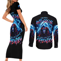 Thunder Skull Couples Matching Short Sleeve Bodycon Dress and Long Sleeve Button Shirt I'm Not Anti Social I'm Just Not User Friendly - Wonder Print Shop