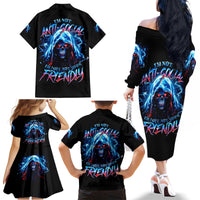 Thunder Skull Family Matching Off Shoulder Long Sleeve Dress and Hawaiian Shirt I'm Not Anti Social I'm Just Not User Friendly - Wonder Print Shop