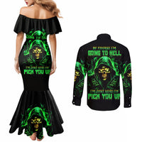 Flame Skull Couples Matching Mermaid Dress and Long Sleeve Button Shirt Of Course I'm Going To Hell I'm Just Here To Pick You Up