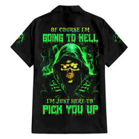 Flame Skull Family Matching Off Shoulder Long Sleeve Dress and Hawaiian Shirt Of Course I'm Going To Hell I'm Just Here To Pick You Up - Wonder Print Shop