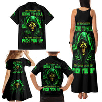 Flame Skull Family Matching Tank Maxi Dress and Hawaiian Shirt Of Course I'm Going To Hell I'm Just Here To Pick You Up - Wonder Print Shop