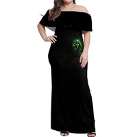 Flame Skull Off Shoulder Maxi Dress Of Course I'm Going To Hell I'm Just Here To Pick You Up - Wonder Print Shop