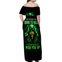 Flame Skull Off Shoulder Maxi Dress Of Course I'm Going To Hell I'm Just Here To Pick You Up - Wonder Print Shop