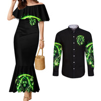 Flame Reaper Skull Couples Matching Mermaid Dress and Long Sleeve Button Shirt Stop Asking Why I'm An Asshole I Don't Ask Why You So Stupid