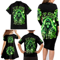 Flame Reaper Skull Family Matching Long Sleeve Bodycon Dress and Hawaiian Shirt Stop Asking Why I'm An Asshole I Don't Ask Why You So Stupid - Wonder Print Shop