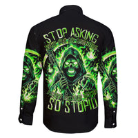 Flame Reaper Skull Family Matching Long Sleeve Bodycon Dress and Hawaiian Shirt Stop Asking Why I'm An Asshole I Don't Ask Why You So Stupid - Wonder Print Shop