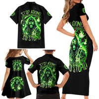 Flame Reaper Skull Family Matching Short Sleeve Bodycon Dress and Hawaiian Shirt Stop Asking Why I'm An Asshole I Don't Ask Why You So Stupid - Wonder Print Shop