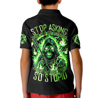 Flame Reaper Skull Kid Polo Shirt Stop Asking Why I'm An Asshole I Don't Ask Why You So Stupid - Wonder Print Shop