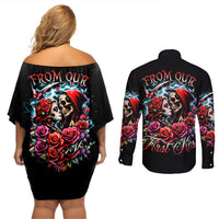 Couple Skull Couples Matching Off Shoulder Short Dress and Long Sleeve Button Shirt From Our Firse Kiss - Wonder Print Shop