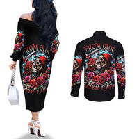 Couple Skull Couples Matching Off The Shoulder Long Sleeve Dress and Long Sleeve Button Shirt From Our Firse Kiss