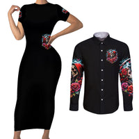 Couple Skull Couples Matching Short Sleeve Bodycon Dress and Long Sleeve Button Shirt From Our Firse Kiss - Wonder Print Shop