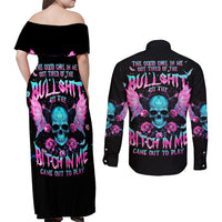 Fairy Skull Couples Matching Off Shoulder Maxi Dress and Long Sleeve Button Shirt The Good Girl In Me Got Tired Of The Bullshit - Wonder Print Shop