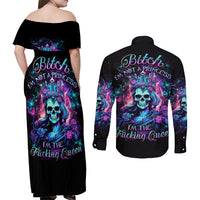 Queen Skull Couples Matching Off Shoulder Maxi Dress and Long Sleeve Button Shirt Bitch I'm The Fucking Queen - Wonder Print Shop