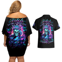 Queen Skull Couples Matching Off Shoulder Short Dress and Hawaiian Shirt Bitch I'm The Fucking Queen - Wonder Print Shop
