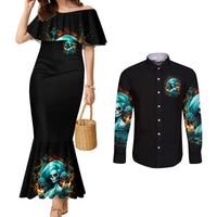 Flame Girl Skull Couples Matching Mermaid Dress and Long Sleeve Button Shirt Assuming I Was Like Most Girls Was Your First Mistake