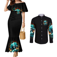 Flame Girl Skull Couples Matching Mermaid Dress and Long Sleeve Button Shirt Assuming I Was Like Most Girls Was Your First Mistake