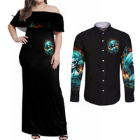 Flame Girl Skull Couples Matching Off Shoulder Maxi Dress and Long Sleeve Button Shirt Assuming I Was Like Most Girls Was Your First Mistake - Wonder Print Shop