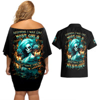 Flame Girl Skull Couples Matching Off Shoulder Short Dress and Hawaiian Shirt Assuming I Was Like Most Girls Was Your First Mistake - Wonder Print Shop