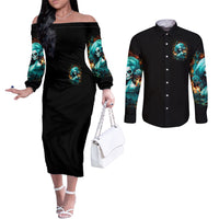 Flame Girl Skull Couples Matching Off The Shoulder Long Sleeve Dress and Long Sleeve Button Shirt Assuming I Was Like Most Girls Was Your First Mistake