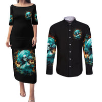 Flame Girl Skull Couples Matching Puletasi and Long Sleeve Button Shirt Assuming I Was Like Most Girls Was Your First Mistake - Wonder Print Shop
