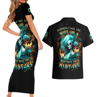 Flame Girl Skull Couples Matching Short Sleeve Bodycon Dress and Hawaiian Shirt Assuming I Was Like Most Girls Was Your First Mistake - Wonder Print Shop