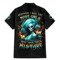 Flame Girl Skull Family Matching Mermaid Dress and Hawaiian Shirt Assuming I Was Like Most Girls Was Your First Mistake - Wonder Print Shop