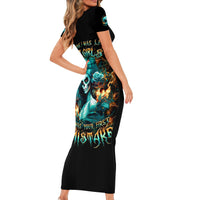 Flame Girl Skull Short Sleeve Bodycon Dress Assuming I Was Like Most Girls Was Your First Mistake - Wonder Print Shop