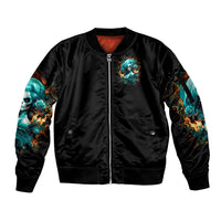 Flame Girl Skull Sleeve Zip Bomber Jacket Assuming I Was Like Most Girls Was Your First Mistake - Wonder Print Shop