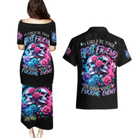 Couple Skull Couples Matching Puletasi and Hawaiian Shirt I Could Be Your Best Friend Or Your Worst Fucking Enemy - Wonder Print Shop