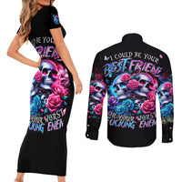 Couple Skull Couples Matching Short Sleeve Bodycon Dress and Long Sleeve Button Shirt I Could Be Your Best Friend Or Your Worst Fucking Enemy - Wonder Print Shop
