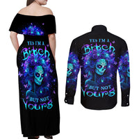 Skull Girl Couples Matching Off Shoulder Maxi Dress and Long Sleeve Button Shirt Yes I'm A Bitch But Not Yours - Wonder Print Shop