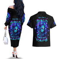 Skull Girl Couples Matching Off The Shoulder Long Sleeve Dress and Hawaiian Shirt Yes I'm A Bitch But Not Yours - Wonder Print Shop